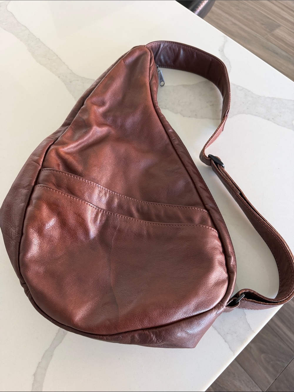 Ameribag 18” Brown Leather Sling Healthy Back Backpack Sling Bag Unisex Style